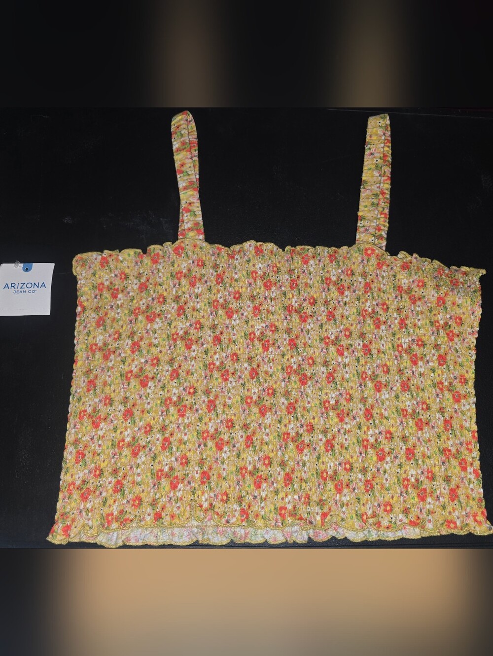 Arizona Jean Company Yellow Floral Smocked Crop Tank